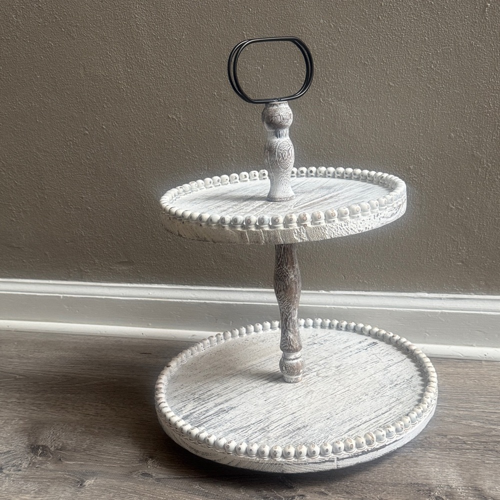 Rustic wood Two-Tiered lazy Susan spinning Stand